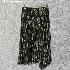 AZUL by moussy 黒と緑の花柄プリーツスカート Sサイズ