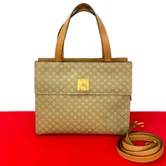 極 美品 CELINE セリーヌ マカダム ブラゾン トリオンフ 柄 ロゴ リング金具 レザー 2way ハンドバッグ ショルダーバッグ ベージュ 16900