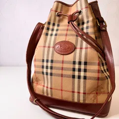 ✨Cランク　  BURBERRY 　シャドーホース　ショルダーバッグ　bag　巾着　斜め掛け　キャンバス　レザー　「95EL」