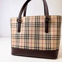 ✨Cランク　 BURBERRY　ノバチェック　ハンドバッグ　トートバッグ　bag　キャンバス　レザー　型押しロゴ　ブラウン　「14EL」