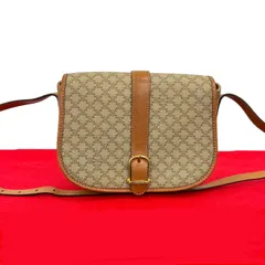 極 美品 CELINE セリーヌ ヴィンテージ マカダム ブラゾン 柄 レザー 本革 ショルダーバッグ ポシェット ベージュ ブラウン 2085d