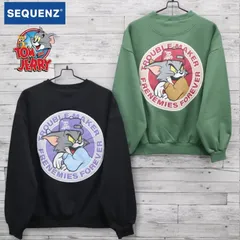 新品 トムとジェリー TOM&JERRY スウェット トレーナー 裏起毛 バックプリント サークル トムジェリ キャラクター グッズ シークエンズ コラボ ユニセックス メンズ レディース グリーン 黒 ブラック 24770905 トム