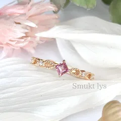 天然石 ピンクトルマリン スクエアファセットカット デザインリング フリーサイズ ゴールド silver925 指輪