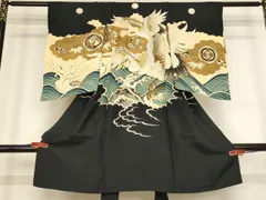 平和屋着物[]セミアンティーク　お宮参り　男の子　祝着　産着　初着　のしめ　刺繍　飛鶴立波文　金銀糸　正絹　逸品　AABB5549ja