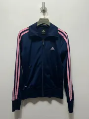 90/ S アディダス トラック ネイビー ピンク ジップアップ ジャケット