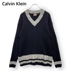 カルバンクライン Vネック チルデン ニットセーター リブ 黒 Lサイズ CK Calvin Klein 厚手 メンズ ユニセックス