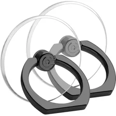 【新品】 【2個入り】スマホリング 透明 丸型 携帯 リング ホールドリング ホルダー 落下防止 スタンド iPhone/Android各種他対応 (丸型2個ブラック) 1