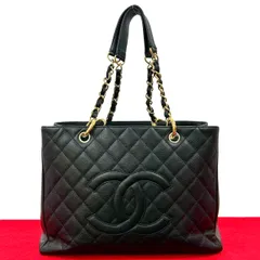 極 美品 シール有 11番台 CHANEL シャネル マトラッセ ココマーク キャビアスキン レザー 本革 チェーン トートバッグ ブラック 23987