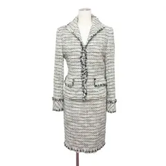 クードシャンス CdeC COUP DE CHANCE スカートスーツ セットアップ ジャケット チェック レーヨン コットン ナイロン 38 36 ホワイト ブラック 白 黒