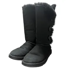 美品 アグ オーストラリア UGG australia ベイリーボタン ムートンブーツ F19010D ロングブーツ 23cm 黒 ブラック