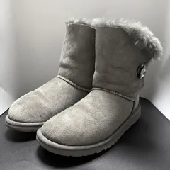 美品 アグ UGG ムートンブーツ ベイリーボタン BAILEY BLING スワロフスキー ショートブーツ ビジューボタン 23cm USA6 グレー