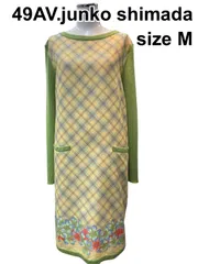 ◆ ジュンコシマダ JUNKO SHIMADA ニット ワンピース 長袖 ロング リブニット グリーン 黄色 ウール混 38 M 9号 レディース B5Y004