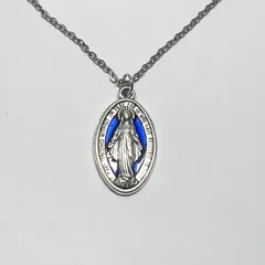 アレルギー対応ステンレス製 マリア メダイ ブルー ネックレス メンズ レディース兼用 ユニセックス 聖母マリア 奇跡のメダイ 送料込