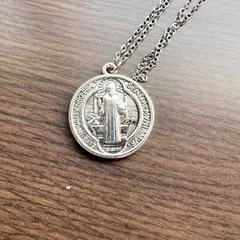 アレルギー対応ステンレス製 聖ベネディクト コイン ネックレス 神聖 ペンダント サージカル 奇跡 クリスチャン ユニセックス 送料込