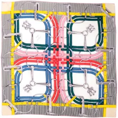 新品同様 エルメス カレジェアン カレ140 MORS A JOUETS 馬銜 カシミヤ シルク ブラック スカーフ1378 HERMES