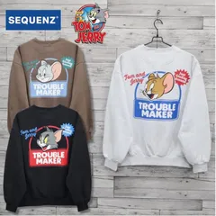 新品 トムとジェリー TOM&JERRY スウェット トレーナー 裏起毛 バックプリント トラブルメーカー トムジェリ タフィー キャラクター グッズ シークエンズ コラボ ユニセックス メンズ レディース グレー ブラウン ブラック 24770906