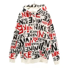 NIKE ナイキ 総ロゴ 長袖 スウェットパーカー L ホワイト 裏起毛 メンズ 古着