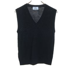 美品 PRADA プラダ 2020年 イタリア製 カシミヤブレンド Vネック ニットベスト 40 ブラック系 レディース 古着