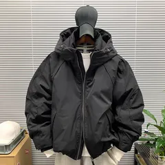 《全新未使用》ダウンジャケット メンズ 冬季新作 厚手 保温 カジュアル ゆったり 高品質 ブランド フード付き ダウンコート（K）【ブラック】