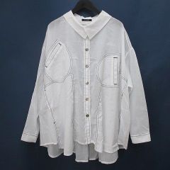 【中古】芽風 MEFU メフウ 長袖 シャツ ブラウス オーバーサイズ 40 ホワイト ステッチ ボタン 透け感 レディース 芽風 MEFU メフウ 長袖 シャツ ブラウス オーバーサイズ 40 白系