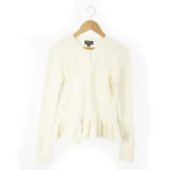 ポロ ラルフローレン POLO RALPH LAUREN カーディガン ニット クルーネック 長袖 コットン 切替 フレア ロゴ刺繍 ケーブル編み 女の子 ガールズ L 白 ホワイト /AO11 ■GY18