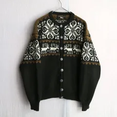 ノルウェー製 Vintage ノルディック ニット カーディガン / ウール オリーブ マスタード セーター ユーロ ビンテージ K4-08005-0759