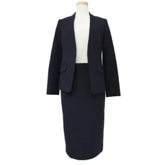 PLST プラステ スーツ ネイビー 紺 ノーカラージャケット XS タイトスカート S 膝丈 Vネック ストレッチ セットアップスーツ ビジネス フォーマル きれいめ 上品【レディース】