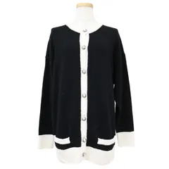 美品 MADISONBLUE マディソンブルー カーディガン ブラック ホワイト 黒白 サイズ:00(XS) バイカラー パールボタン ニット カーディガン 長袖 コットン トップス【レディース】