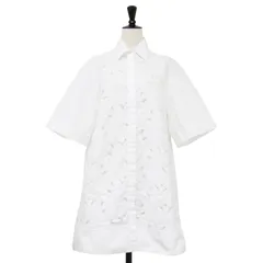 【美品】COS コス ワンピース ホワイト 白 サイズ:32(XS) | オーガニックコットン フラワー ジャガード レース チュニック シャツワンピース | 半袖 五分袖 ひざ丈 オーバーサイズ 花柄 | トップス ドレス 羽織り【レディース】【中古】