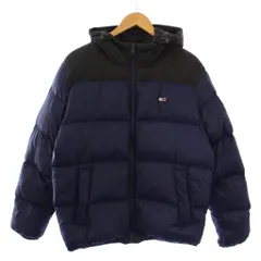 トミーヒルフィガー TOMMY HILFIGER JEANS ダウンジャケット ジップアップ フード ロゴ刺繍 M 紺 黒 6800315624 /BM