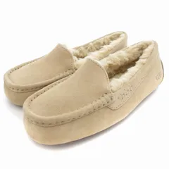 アグ UGG Ansley アンスレー ローファー モカシン シューズ 裏ボア ロゴ スエード 24cm ベージュ /AE ■GY18