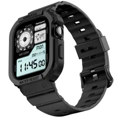 amBand (アムバンド) 頑丈なケース Apple Watch Series 10 11 42mm用 バンド付き 耐衝撃 保護 スポーツバンパーカバー 軽量 快適なストラップ 男女兼用 [ブラック] [42mm - Series 11/Series 10]