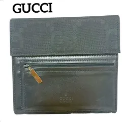 【美品】GUCCI GGキャンバスxレザー　折財布　ブラック