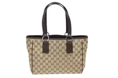 GUCCI グッチ GGキャンバス トートバッグ 113019 ベージュ ブラウン レザー シルバー金具 イタリア製 美品 中古 4b008290