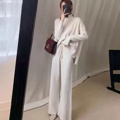 セットアップ レディース 秋冬 ニット セットアップ 3点セット ニットセーター プルオーバー ワイドパンツ ニットセット パンツスーツ ニットセット セーター ベスト カジュアル 通勤 OL 体型カバー 着痩せ 柔らか 無地