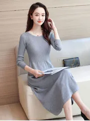 ニットワンピース 秋冬 レディース ロングワンピース 長袖 ニットセーター Aラインワンピース セーター 秋冬 膝丈 無地 体型カバー Aライン フレア ゆったり