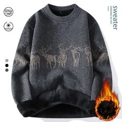 セーター 裏起毛 メンズ ニット カジュアル シンプル ニットセーター トナカイ柄 暖かい 防寒 おしゃれ プルオーバー トップス 厚手 大きいサイズ メンズ