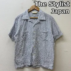 ザスタイリストジャパン ロゴ 刺繍 ストライプ柄 オープンカラー ボックス 半袖 シャツ 白 水色 ホワイト ライトブルー メンズ M ISItems【USED】【古着】【中古】50136015のサムネイル