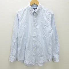 H■トミーヒルフィガー/TOMMY HILFIGER ストライプ柄 長袖BDシャツ【L/G】水色/MENS■122【中古】