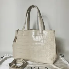 2510-126｜美品｜フルラ 2WAYバッグ レザー クリーム クロコ型押し