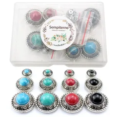 【迅速発送】sempiterno コンチョ ボタン 12個セット シルバー ターコイズ ネジ式 12mm 20mm 25mm レザークラフト 財布 ヴィンテージ装飾バックル 手芸 バッグ飾り用ボタン ハンドメイド DIYの手工芸品 (アンティークシルバー)