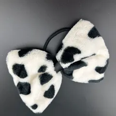 【新品】ヘアアクセサリー ヘアゴム ホワイト×ブラック リボン 大きめ◆