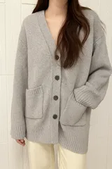 ユニクロ:C　　ソフトニットVネックフレアスリーブカーディガン     グレー色　サイズ　M