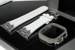 Vertis White★Apple Watchバンド ラバーベルト アップルウォッチ画面保護カバー glassパヴェ仕様 クリスタルケース 316Lステンレス 49mm 46mm 45mm 44mm 42mm 41mm ultra ウルトラ キラキラ メッキ