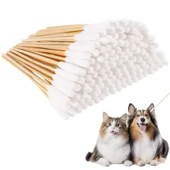 ペット 耳掃除綿棒 綿棒 ペット用 ペット 100本入り 犬/猫対応 耳掃除専用 高品質綿 優しいケア ペットお手入れ用品