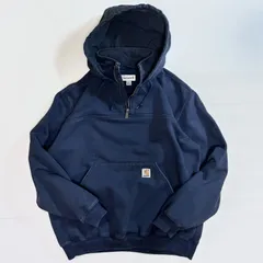 美フェード Carhartt カーハート K217 472 ヘビーウェイト ハーフジップ スウェット パーカー ネイビー 紺 L LARGE クォータージップ 超肉厚 裏起毛 アノラック フード フーディー 刺繍ロゴ S13 USA企画 p25103383