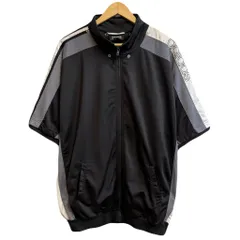 adidas アディダス トラックジャケット ジャージ 半袖 裏地あり ロゴ刺繍 フルジップ ポケット付き 黒×白×グレー XLサイズ No.L017