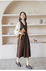 ジャンパースカート サロペット レディース 秋 冬 コーデュロイ ワンピース きれいめ サロペットスカート オールインワン タンクワンピース ロングワンピース ロング ワンピ 重ね着 上品 大人 可愛い