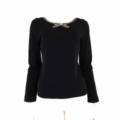 フォクシーニューヨーク FOXEY NEW YORK カットソー シャツ プルオーバー ストレッチ 長袖 リボン レース L 40 黒 ブラック ベージュ 美品 近年モデル 32661-NSTFE402Vのサムネイル