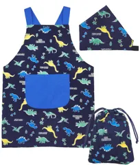 【迅速発送】ON NISHIKI キッズエプロン 子供用 ３点セット (エプロン 三角巾 巾着袋) 綿100％ 肌に優しい 男の子 着脱簡単 バッククロス ポケット付き 100cm-120cm/120cm-140cm